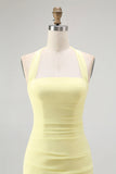 Simple Yellow Halter Chiffon Sheath Long Wedding Guest Dress