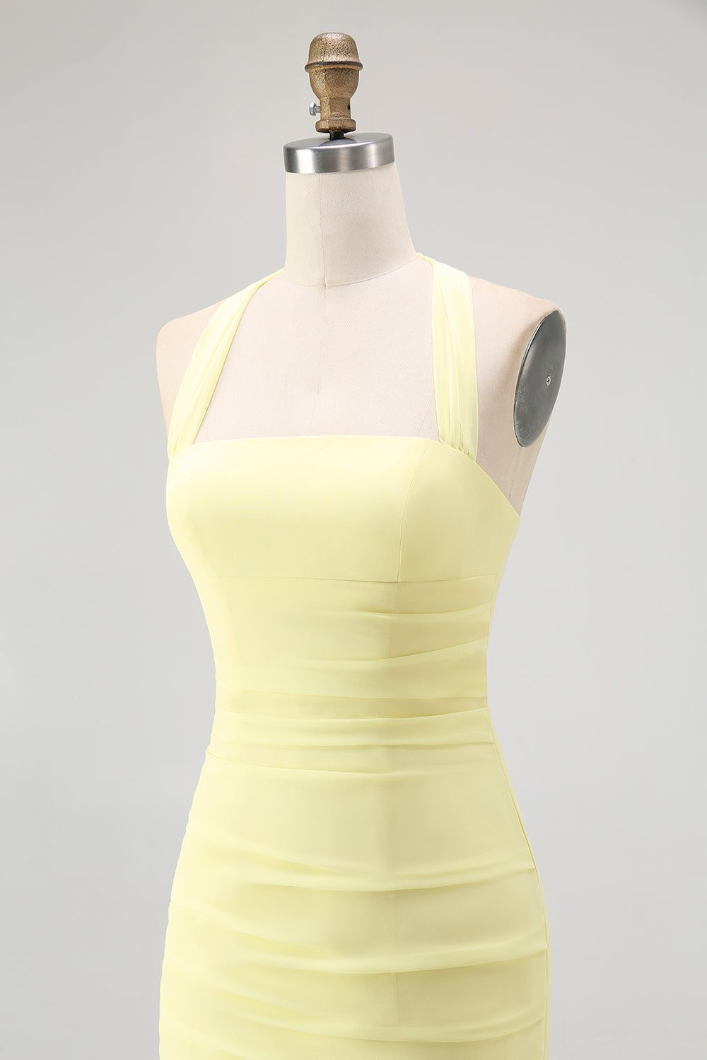 Simple Yellow Halter Chiffon Sheath Long Wedding Guest Dress