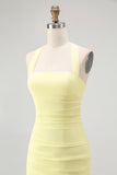 Simple Yellow Halter Chiffon Sheath Long Wedding Guest Dress