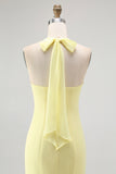 Simple Yellow Halter Chiffon Sheath Long Wedding Guest Dress