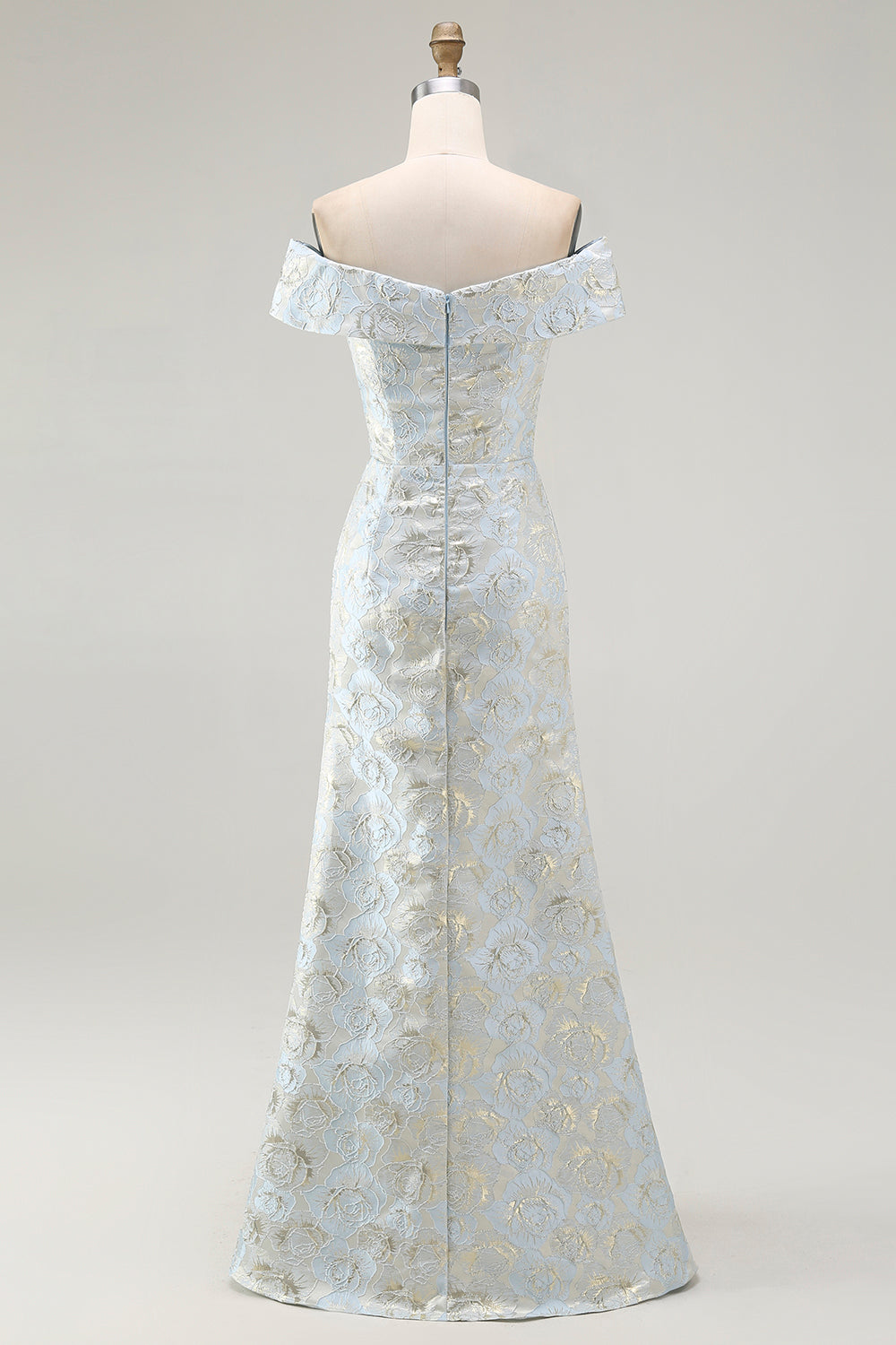 Light Blue Floral Off the Shoulder Mermaid Long Wedding Guest Dress
