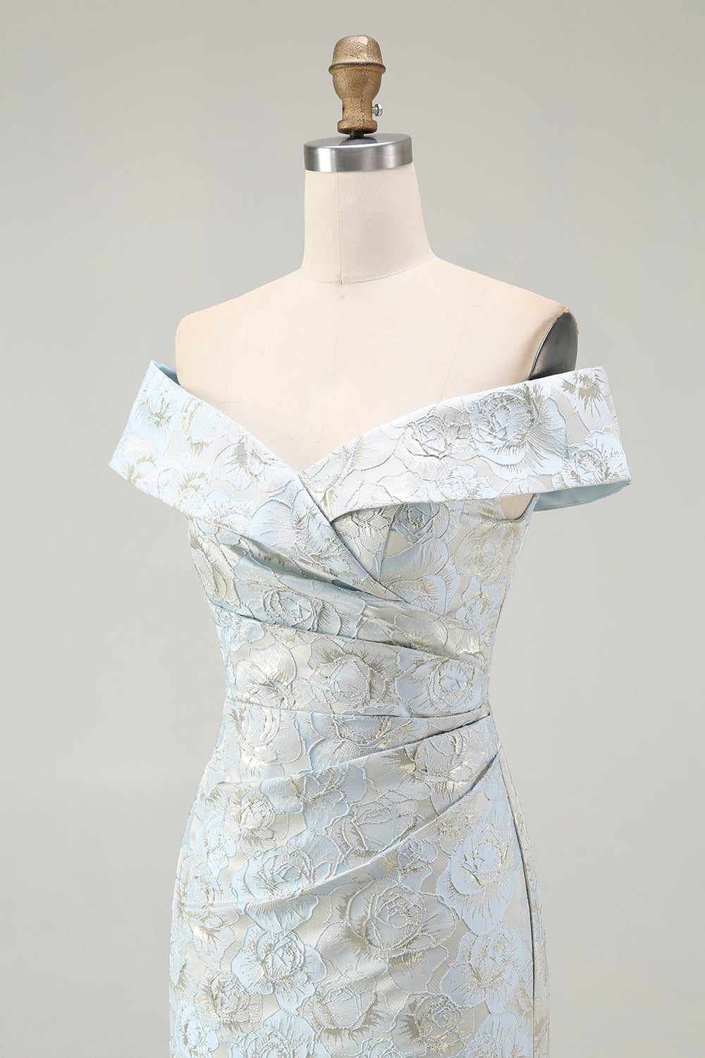 Light Blue Floral Off the Shoulder Mermaid Long Wedding Guest Dress