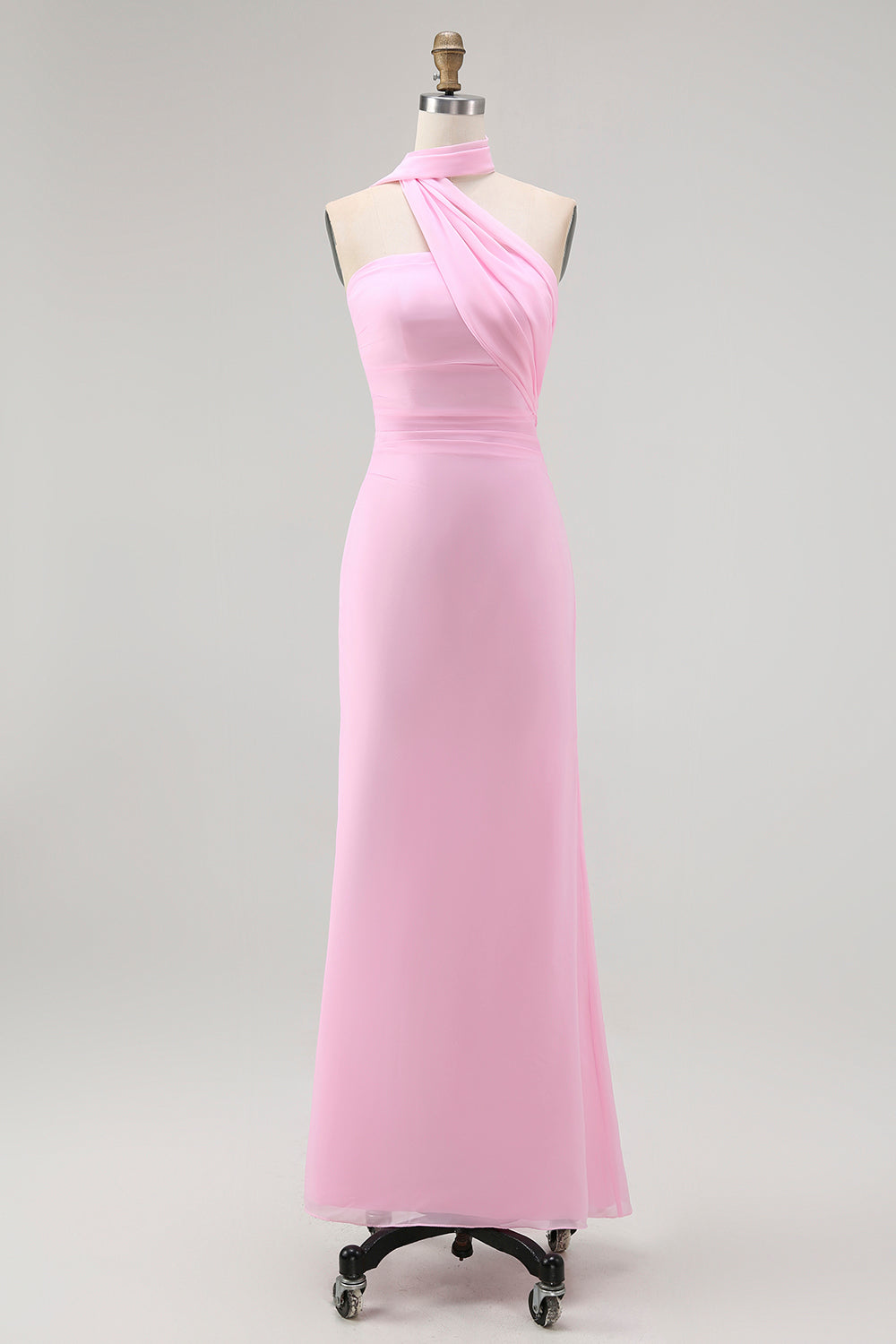 Simple Blush Strapless Chiffon Mermaid Long Wedding Guest Dress