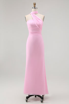 Simple Blush Strapless Chiffon Mermaid Long Wedding Guest Dress