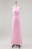 Simple Blush Strapless Chiffon Mermaid Long Wedding Guest Dress