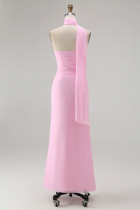 Simple Blush Strapless Chiffon Mermaid Long Wedding Guest Dress