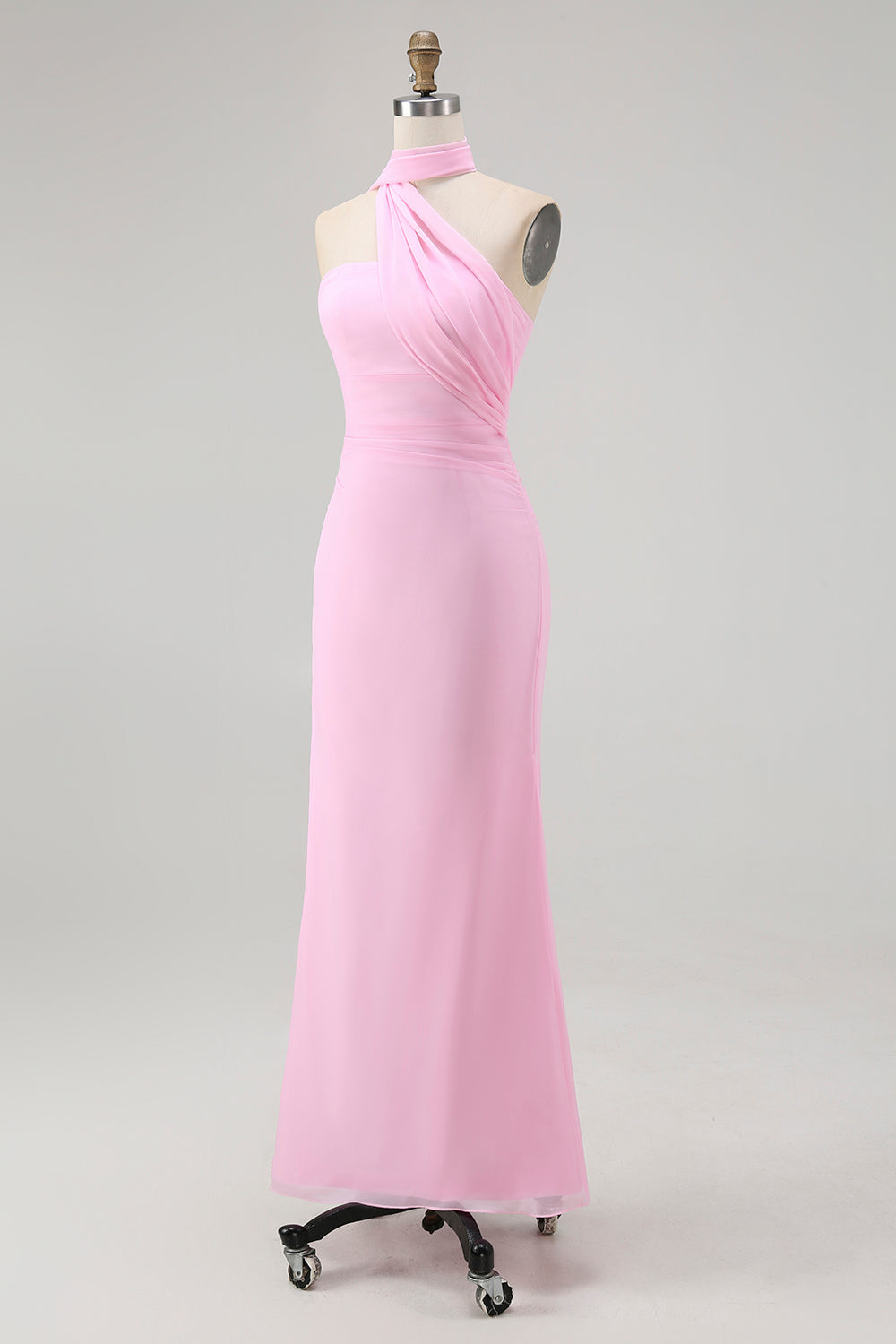Simple Blush Strapless Chiffon Mermaid Long Wedding Guest Dress