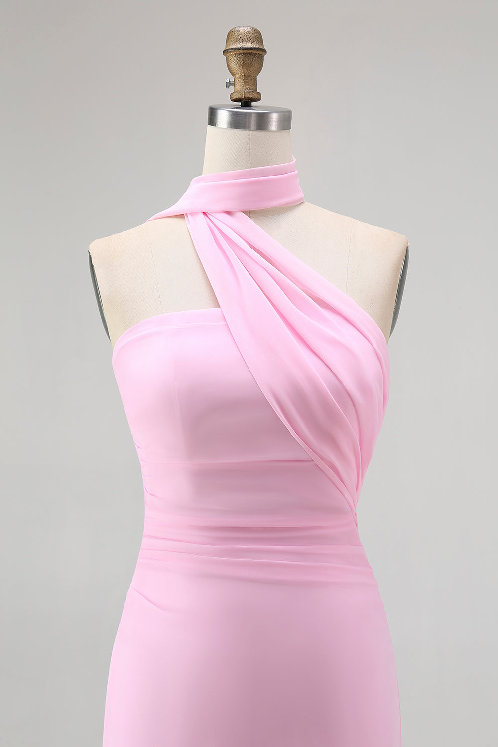 Simple Blush Strapless Chiffon Mermaid Long Wedding Guest Dress