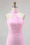 Simple Blush Strapless Chiffon Mermaid Long Wedding Guest Dress