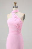 Simple Blush Strapless Chiffon Mermaid Long Wedding Guest Dress