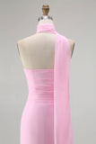Simple Blush Strapless Chiffon Mermaid Long Wedding Guest Dress
