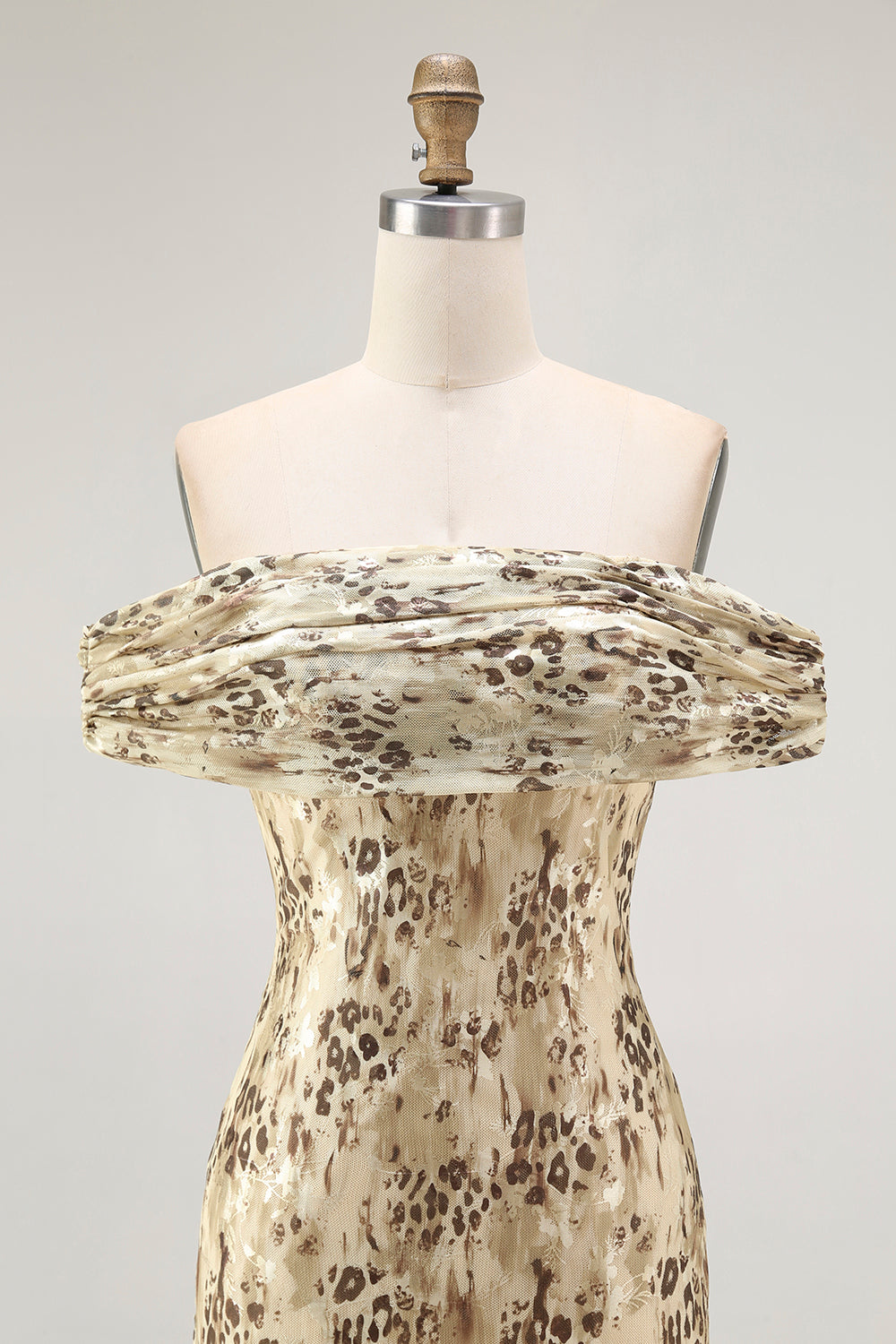 Champagne Floral Off the Shoulder Mermaid Long Wedding Guest Dress