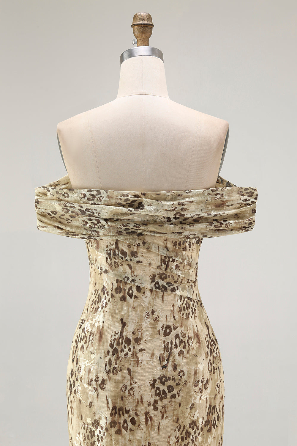 Champagne Floral Off the Shoulder Mermaid Long Wedding Guest Dress