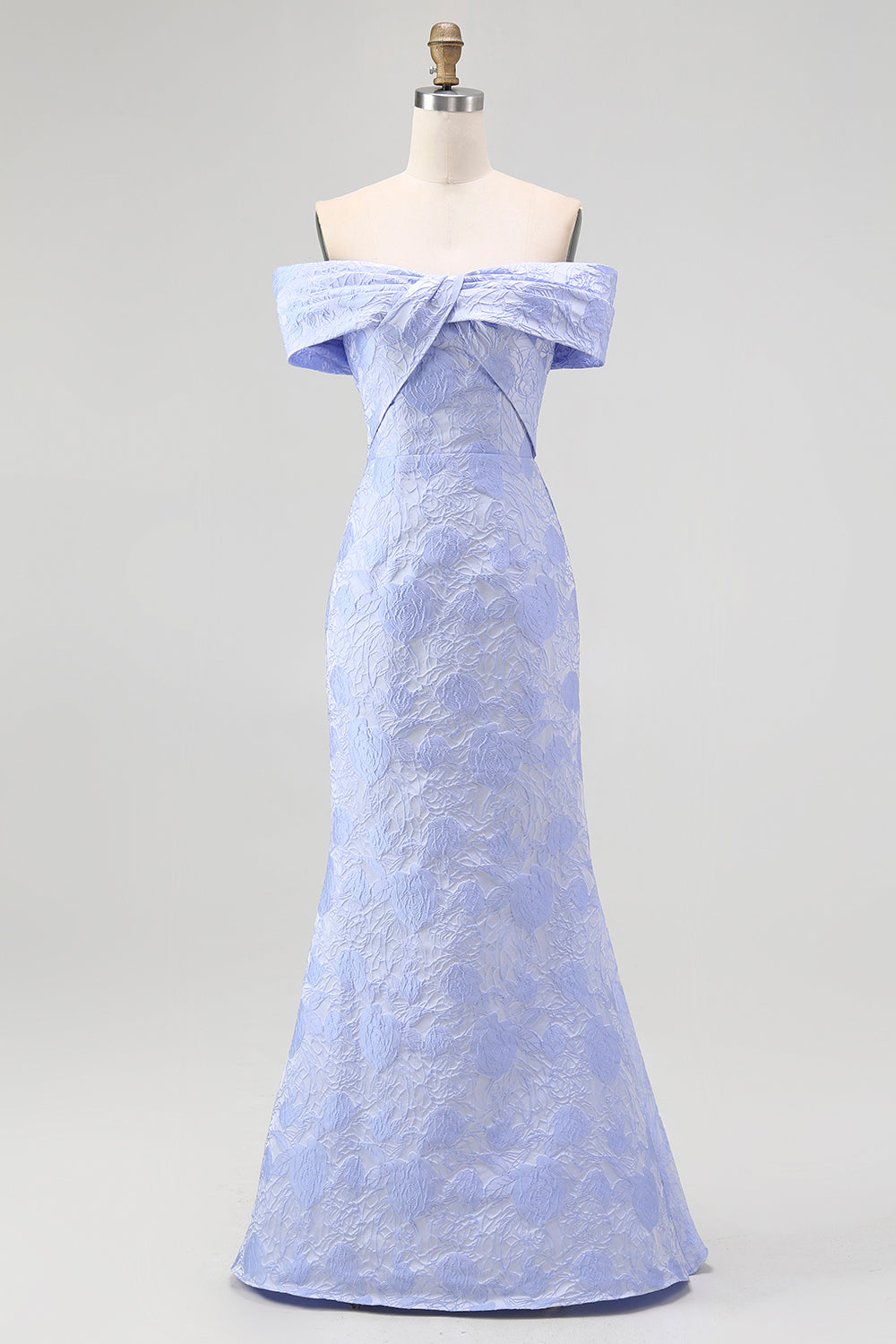 Blue Floral Off the Shoulder Mermaid Long Wedding Guest Dress