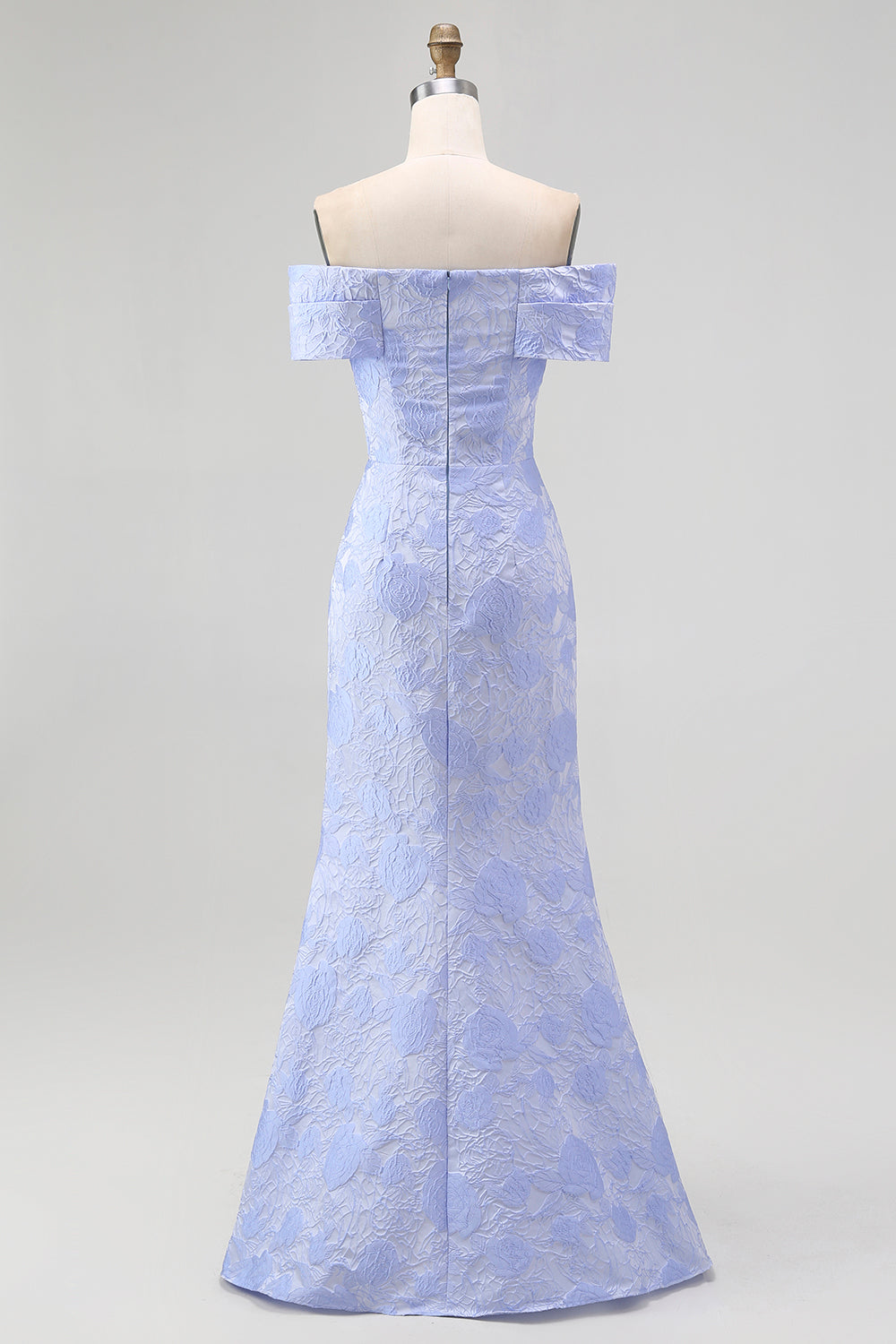 Blue Floral Off the Shoulder Mermaid Long Wedding Guest Dress
