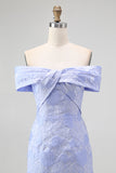 Blue Floral Off the Shoulder Mermaid Long Wedding Guest Dress