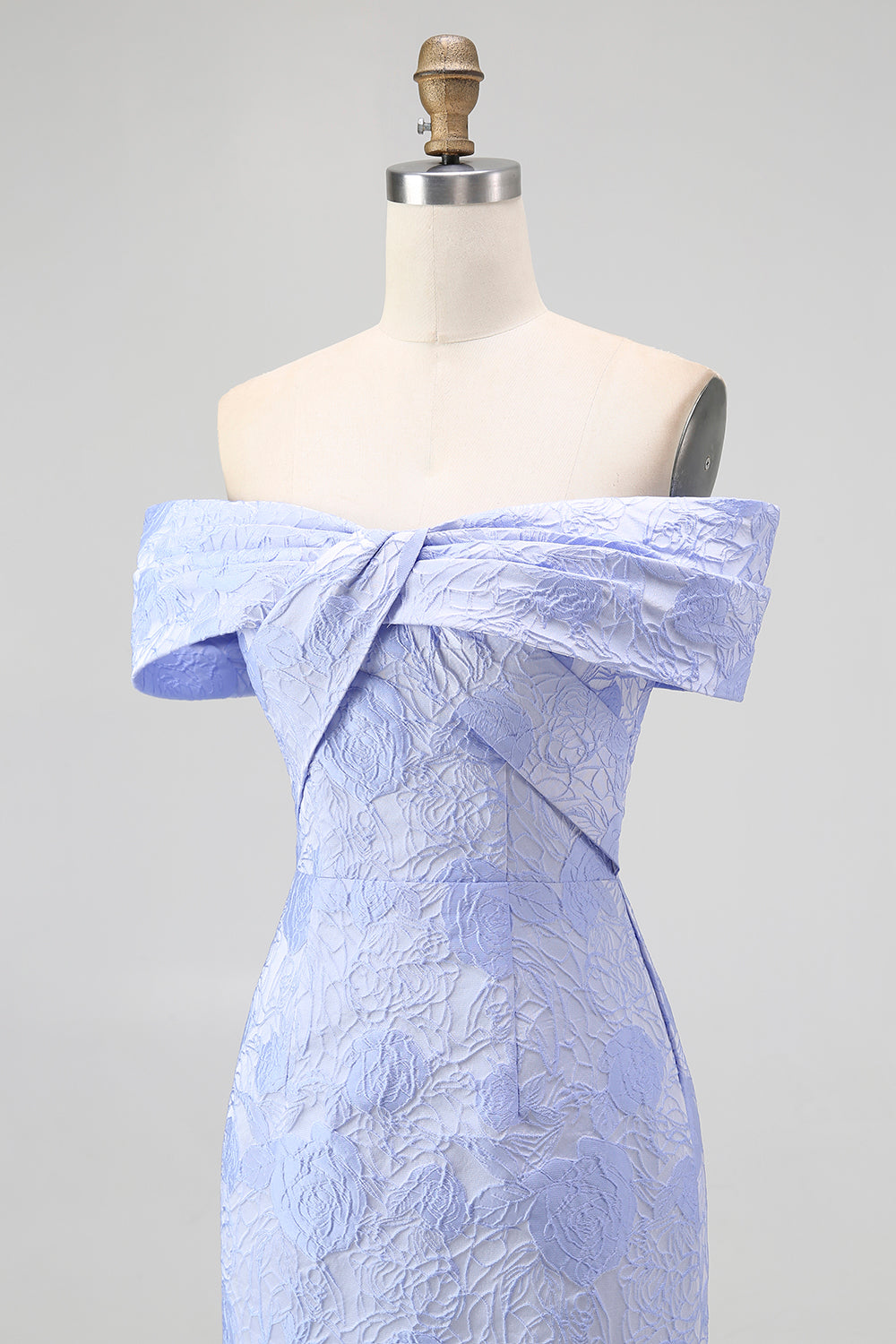 Blue Floral Off the Shoulder Mermaid Long Wedding Guest Dress
