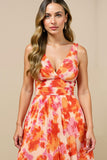 Sunset Chiffon Thick Straps Pleated Midi Wedding Guest Dress