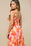 Sunset Chiffon Thick Straps Pleated Midi Wedding Guest Dress
