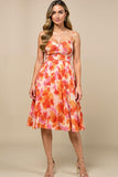 Sunset Chiffon Spaghetti Straps Midi Wedding Guest Dress with Pleats