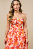 Sunset Chiffon Spaghetti Straps Midi Wedding Guest Dress with Pleats
