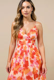 Sunset Spaghetti Straps Midi Chiffon Wedding Guest Dress with Pleats