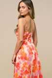 Sunset Spaghetti Straps Midi Chiffon Wedding Guest Dress with Pleats