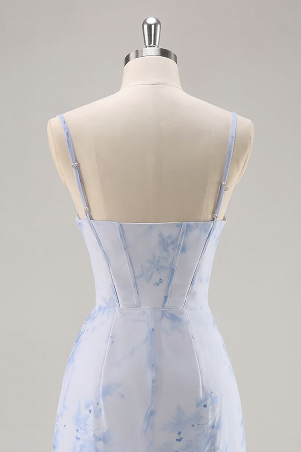 Light Blue Floral Tight Ruched Short Corset Homecoming Dress
