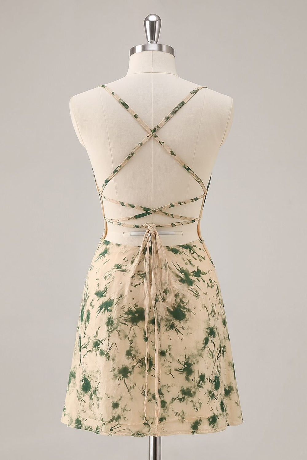 Champagne Floral Ruched Short Homecoming Dress with Ruffles