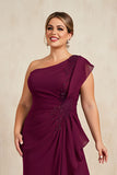 Burgundy Sheath Ruched Long Plus Size Mother of the Bride Dress with Beading