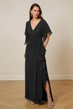 Dark Green Chiffon Sheath Ruched Long Mother of the Bride Dress with Ruffles