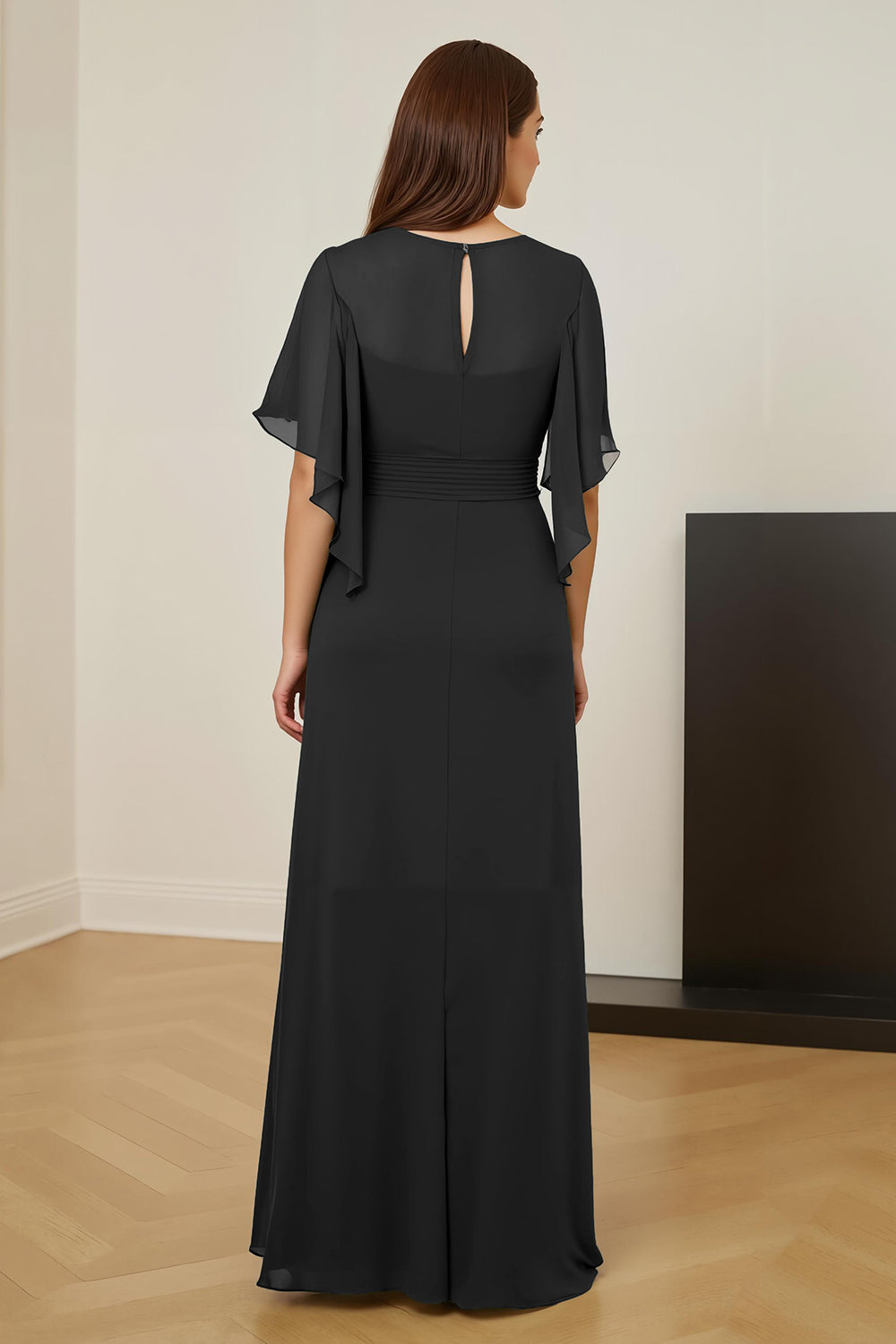 Dark Green Chiffon Sheath Ruched Long Mother of the Bride Dress with Ruffles