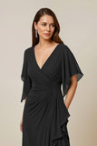 Dark Green Chiffon Sheath Ruched Long Mother of the Bride Dress with Ruffles
