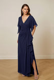 Dark Green Chiffon Sheath Ruched Long Mother of the Bride Dress with Ruffles