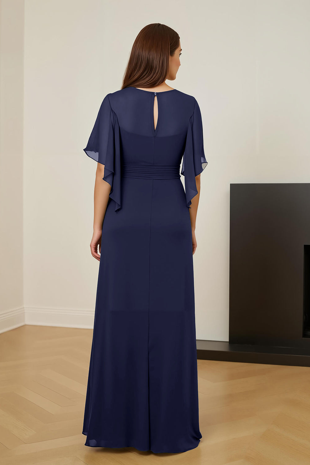 Dark Green Chiffon Sheath Ruched Long Mother of the Bride Dress with Ruffles