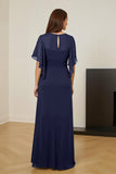 Dark Green Chiffon Sheath Ruched Long Mother of the Bride Dress with Ruffles