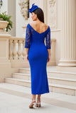 Royal Blue Satin Sheath Off The Shoulder Long Mother of the Bride Dress with Slit