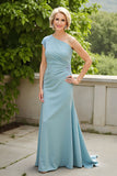 Light Blue Sheath One Shoulder Long Mother of the Bride Dress with Appliques