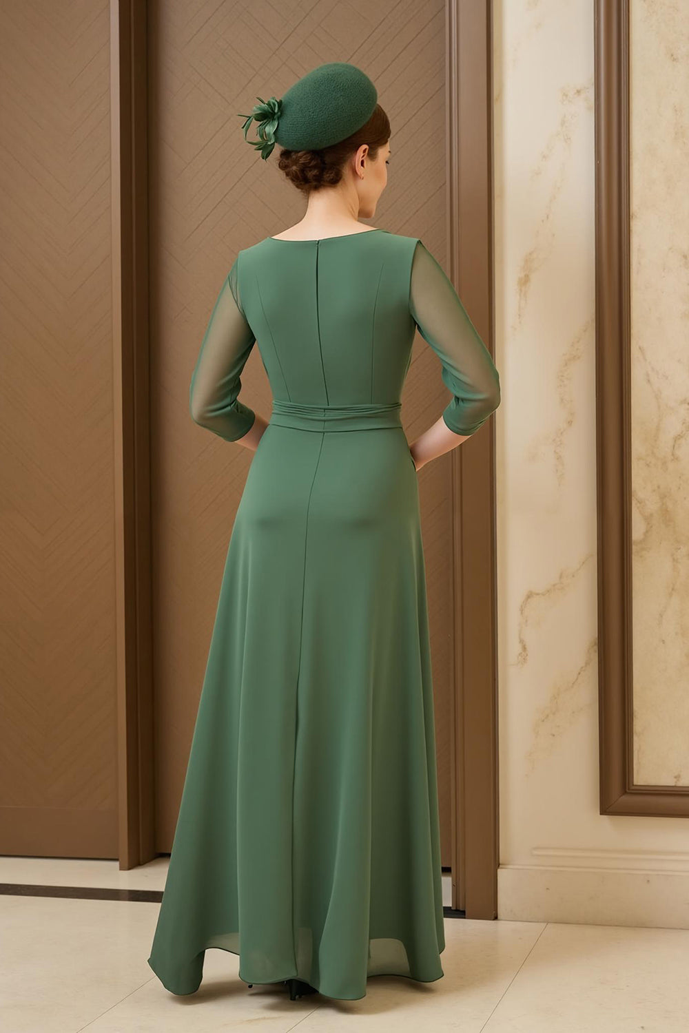 chocolate brown mother of the bride dresses ZAPAKA Women Dark Green Mother of the Bride Dress A Line Ruched Illusion Neck Chiffon Wedding Guest Dress, Darkgreen / US16