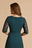 Pine Chiffon Ruched A Line Midi Mother of the Bride Dress with Lace