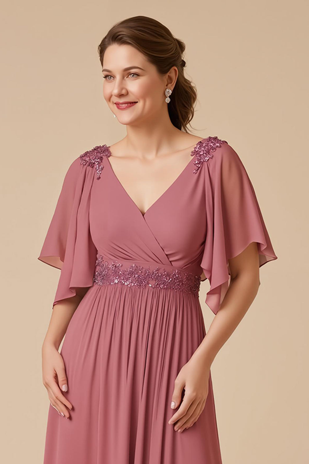 Desert Rose A Line Chiffon Long Mother of the Bride Dress with Appliques