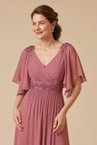 Desert Rose A Line Chiffon Long Mother of the Bride Dress with Appliques