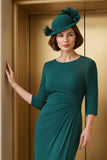 Pine Chiffon Sheath Round Neck Long Mother of the Bride Dress with Slit