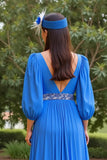 Blue A Line Chiffon V-Neck Long Mother of the Bride Dress with Beading