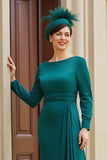 Dark Green Sheath Long Sleeves Mother of the Bride Dress with Ruffles