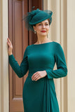 Dark Green Sheath Long Sleeves Mother of the Bride Dress with Ruffles