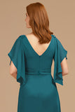 Grape V-Neck Appliqued Long Mother of the Bride Dress with Ruffles