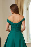 Dark Green A Line Satin Off The Shoulder Long Mother of the Bride Dress