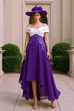 Purple A Line Chiffon Off The Shoulder Asymmetrical Mother of the Bride Dress with Appliques