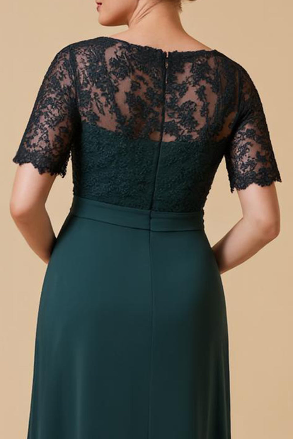 Pine Chiffon V-Neck Long Mother of the Bride Dress with Sleeves